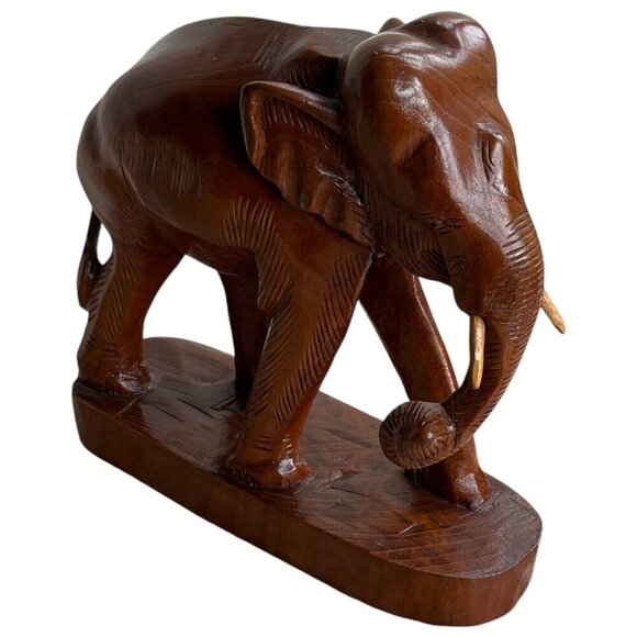 Elephant Statue Solid Wood Hand Carved 8.5" Unsigned Safari Art Decor Vintage - Picture 1 of 11